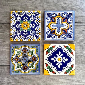 Mixed Set of 4 Mexican Talavera Tile Coasters