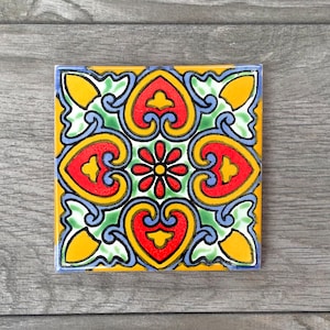 Red &quot;Corazones&quot; Mexican Talavera Tile Coaster