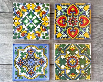 Mixed Set of 4 Mexican Talavera Tile Coasters