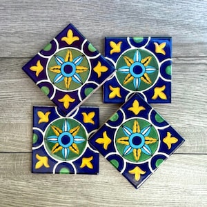 Blue &quot;Romini&quot; Mexican Talavera Tile Coasters