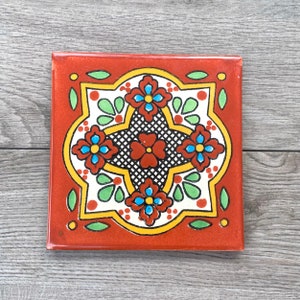 6&quot; Terracotta &quot;Cielo&quot; Mexican Talavera Tile Trivet