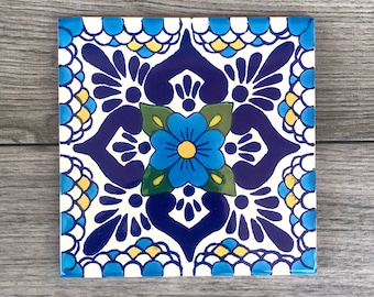 6&quot; Blue &quot;Escamilla&quot; Mexican Tile Trivet
