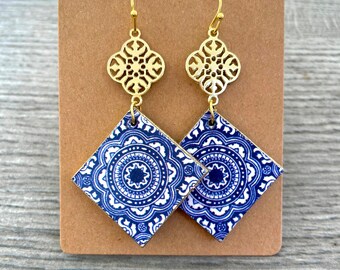 Blue "Royal" Mexican Talavera Earrings