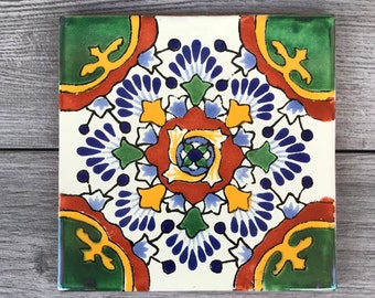 6&quot; Green &quot;Nube&quot; Mexican Tile Trivet