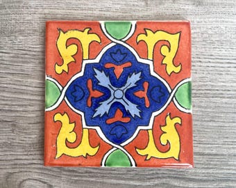 Terracotta "Granada" Mexican Talavera Tile Coaster
