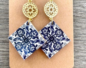 Blue "Telerana" Mexican Talavera Earrings