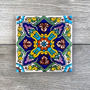 White &quot;Naranja&quot; Mexican Talavera Tile Coaster