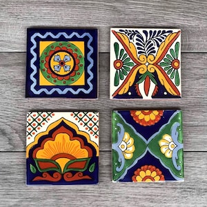 Mixed Set of 4 Mexican Talavera Tile Coasters