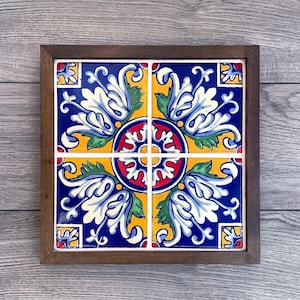 Wood Framed Mexican Talavera Tile Wall Art