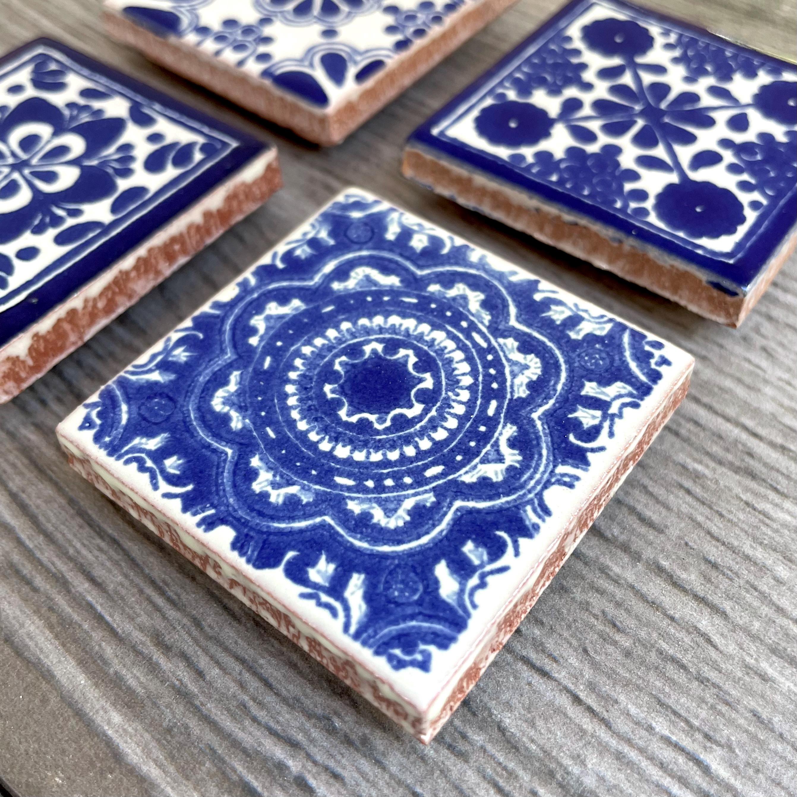 ブルーとオフホワイトのメキシカンタイルマグネット4個セット - Etsy 日本