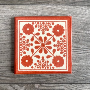 Terracotta &quot;Damasco&quot; Mexican Talavera Tile Coaster