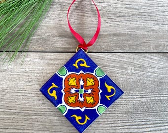 LARGE Blue "Granada" Mexican Talavera Tile Ornament