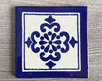 Blue "Anita" Mexican Talavera Tile Coaster