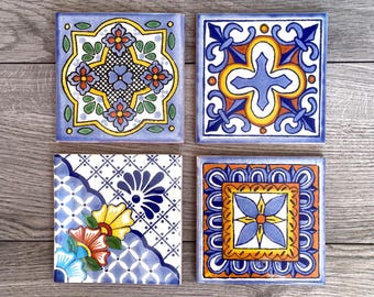 Mixed Set of 4 Mexican Talavera Tile Coasters