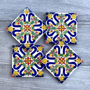 Blue and Red &quot;Candela&quot; Mexican Tile Coasters