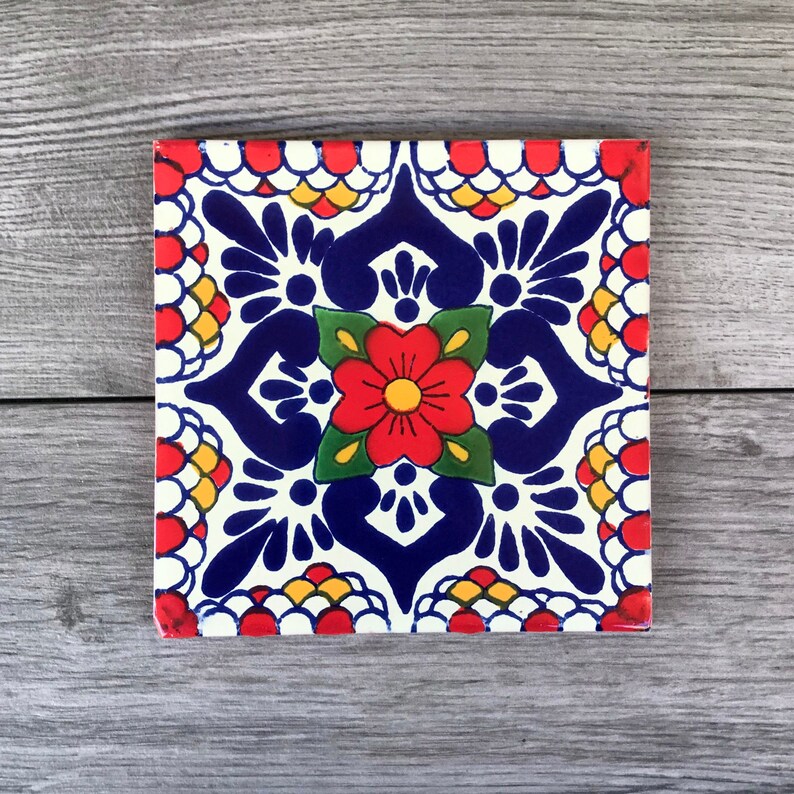 6 Red Escamilla Mexican Tile Trivet image 1