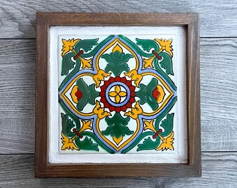Wood Framed Mexican Tile Wall Art