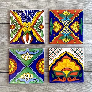 Ensemble de 4 sous-verres mexicains en carreaux Talavera