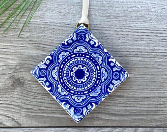 LARGE Blue "Royal" Mexican Tile Christmas Ornament