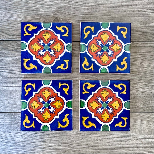 Blue “Granada” Mexican Talavera Tile Coasters