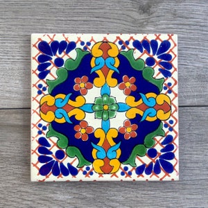 6” Blue and Yellow “Macotera” Mexican Tile Trivet