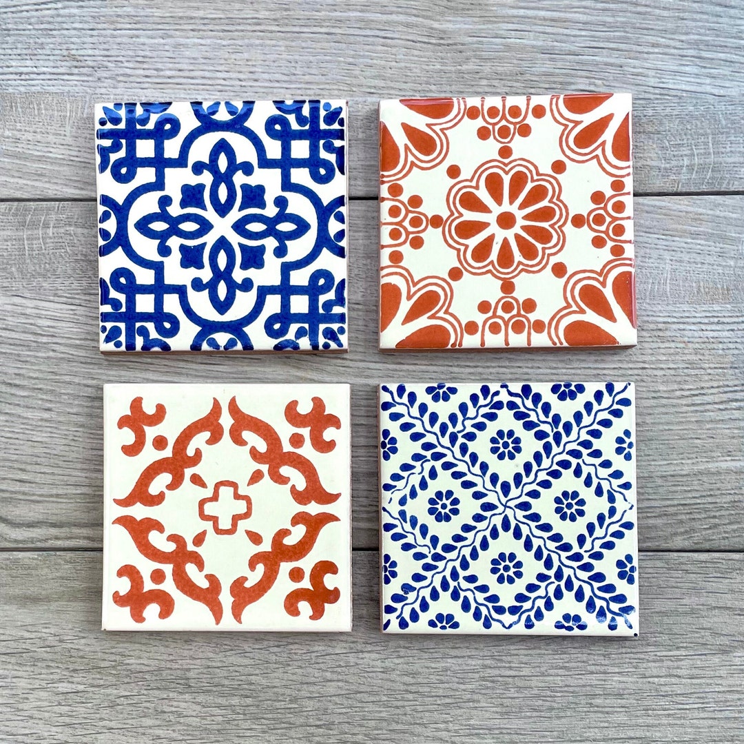 Hand painted Mexican tile coasters, Set of 4 Talavera tile