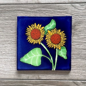 Sunflower &quot;Girasoles&quot; Mexican Talavera Tile Coaster