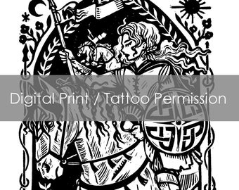 Digital Download - Digital File Only - Spearmaiden Print / Tattoo Permission (This is not a Physical Item, Digital File Only)