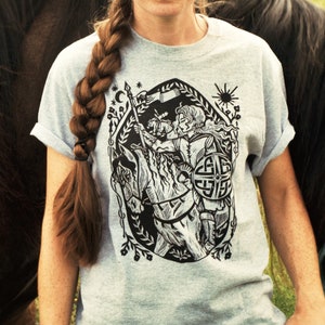 Spear Maiden Block Printed Shirt - Gildan Heather Gray - Renaissance - Medieval - Folk Art Apparel - Rustic T-shirt - Knightcore