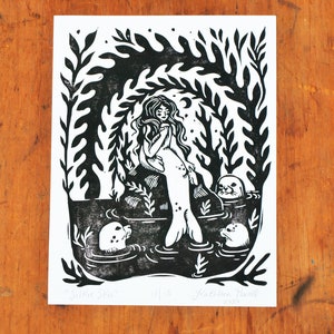 Selkie Skin Linocut Print - Block Print - Celtic Folklore Art - Selkie Art Print - Folk Art - Sea Art