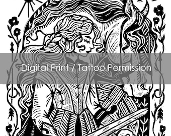 Digitaler Download - Nur digitale Datei - Shieldmaiden Druck / Tattoo Erlaubnis (Dies ist kein physischer Gegenstand, nur digitale Datei)