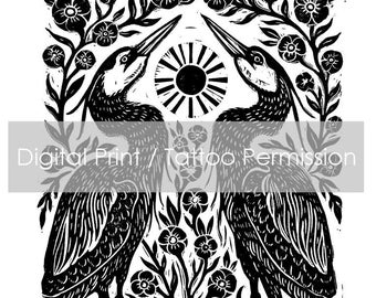 Digital Download - Digital File Only - "Two Herons" Print / Tattoo Permission (This is not a Physical Item, Digital File Only)