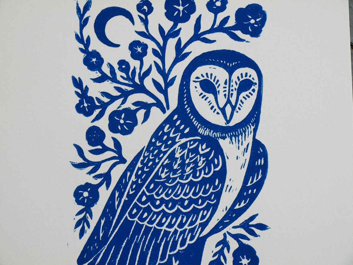 Owl Block Graphics Owl Blossom Block Print - Rustic Owl Art - Artist Print - Etsy