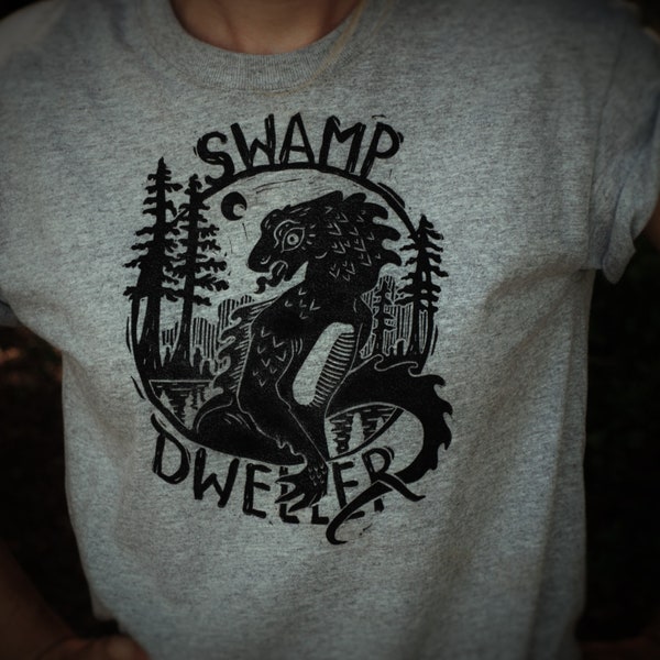 Swamp Dweller Lizard Man South Carolina Block-Printed T-shirt