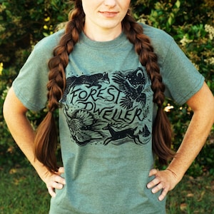 Forest Dweller T-shirt - Block Printed - Rustic Tee - Unisex Sizes - Folk Art - Hiking Apparel