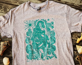 Nymph of the Forest Linocut Block Print Fairy-tale Art Art Print by Kelpie  Kraft