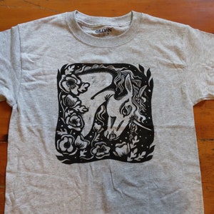 Ready to Ship - Youth Small Unicorn Block-Printed Shirt