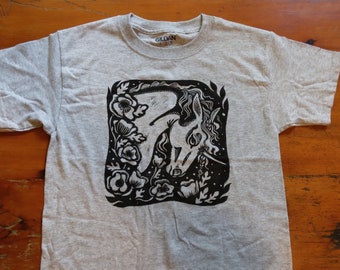 Ready to Ship - Youth Small Unicorn Block-Printed Shirt