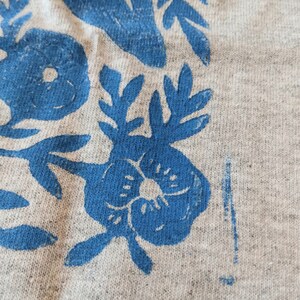 Heron Blossom Block Printed T-Shirt Linocut Shirt Floral Apparel Bohemian & Hippie Tee Southern Folk Art Blue Heron image 7