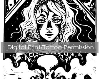 Digital Download - "Vasilisa" - Digital Print File/ Tattoo Permission - (This is not a physical item, digital file only)
