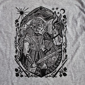 Shieldmaiden Gray Block Printed T-shirt Viking Shirt Celtic Gaelic Nordic Warrior Horse Medieval Renaissance Shirt Lady Knight image 4