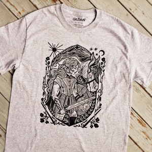 Shieldmaiden Gray Block Printed T-shirt Viking Shirt Celtic Gaelic Nordic Warrior Horse Medieval Renaissance Shirt Lady Knight image 2