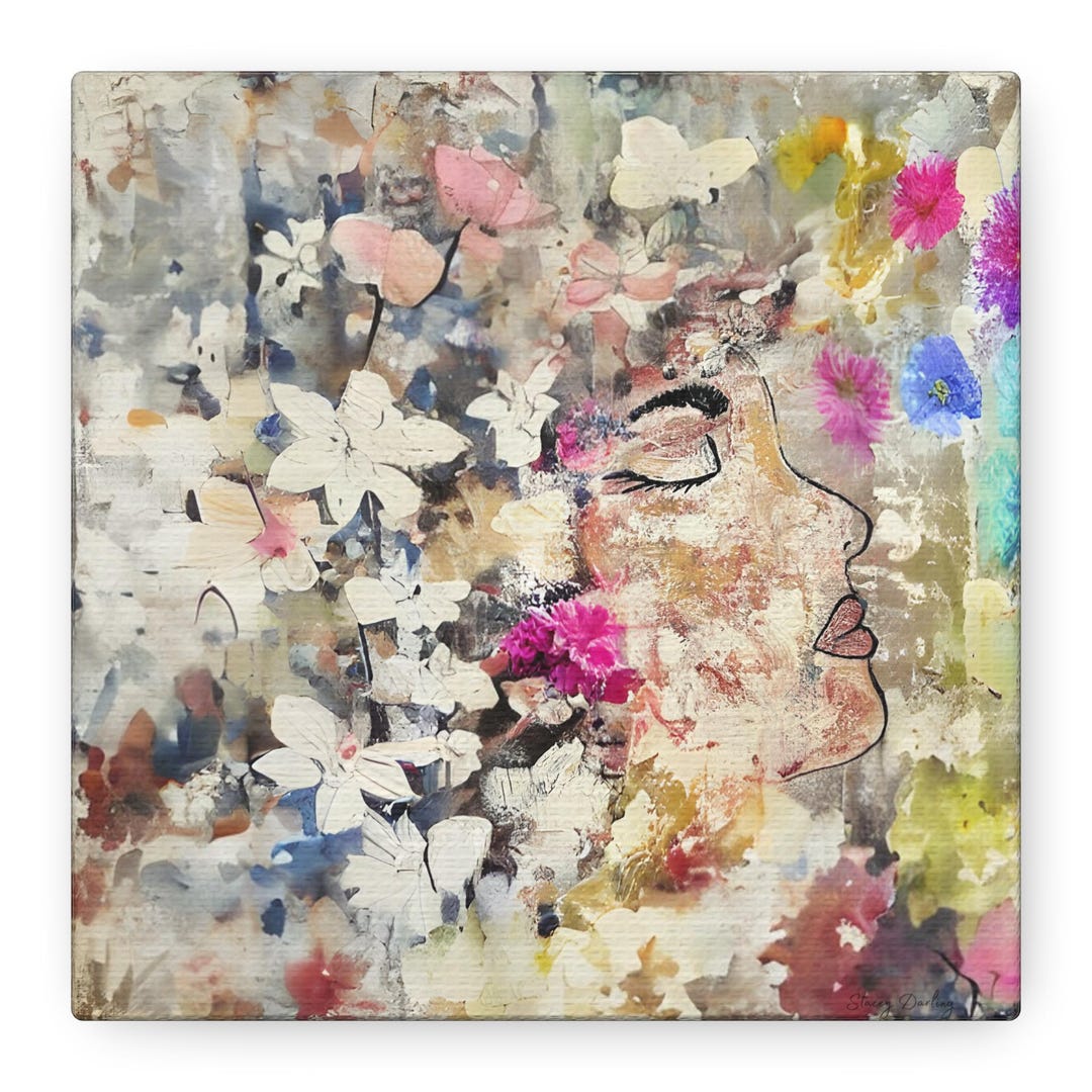 Floral Woman Portrait Canvas Print, Abstract Wall Art - Etsy