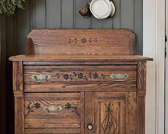 Antique Washstand Restored. Vintage Dry Sink Cabinet. Farmhouse Dresser Chest. Wood Stained Wash Basin. Primitive Cupboard.