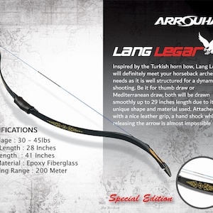 Lang Legar Turkish Horsebow 30-45lbs for Horseback Archery with Traditional Type Decoration