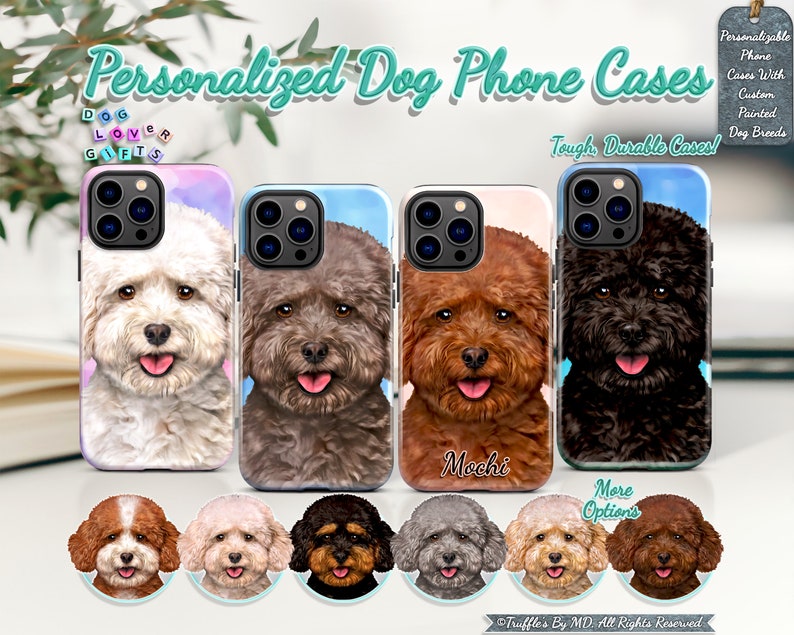 Custom Mini Poodle Phone Case Personalized Dog Phone Cover Doodle Dog Pattern Phone Case Dog Lover Unique Gift Poodle Pet Portrait image 1