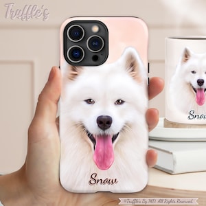Custom Samoyed Phone Case | Personalized Dog Portrait On Phone Cover | Custom Samoyed Gift | Dog Lover Gift | Samoyed Portrait Drawing