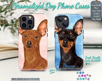 Personalisierte Pinscher Handyhülle | Personalisierte Hund Handyhülle | Hund Zeichnung Handyhülle | Hundeliebhaber Einzigartiges Geschenk | Zwergpinscher Tierportrait