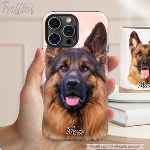 Capa de telefone personalizada de pastor alemão | Capa de telefone personalizada para cachorro | Retrato de pastor personalizado | Presente exclusivo para amantes de cães | Presente de pastor alemão