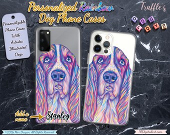 Illustrated Basset Phone Case | Rainbow Basset Dog Art | Colorful Dog iPhone Case | Personalized Dog Samsung Case | Dog Lover Custom Gift